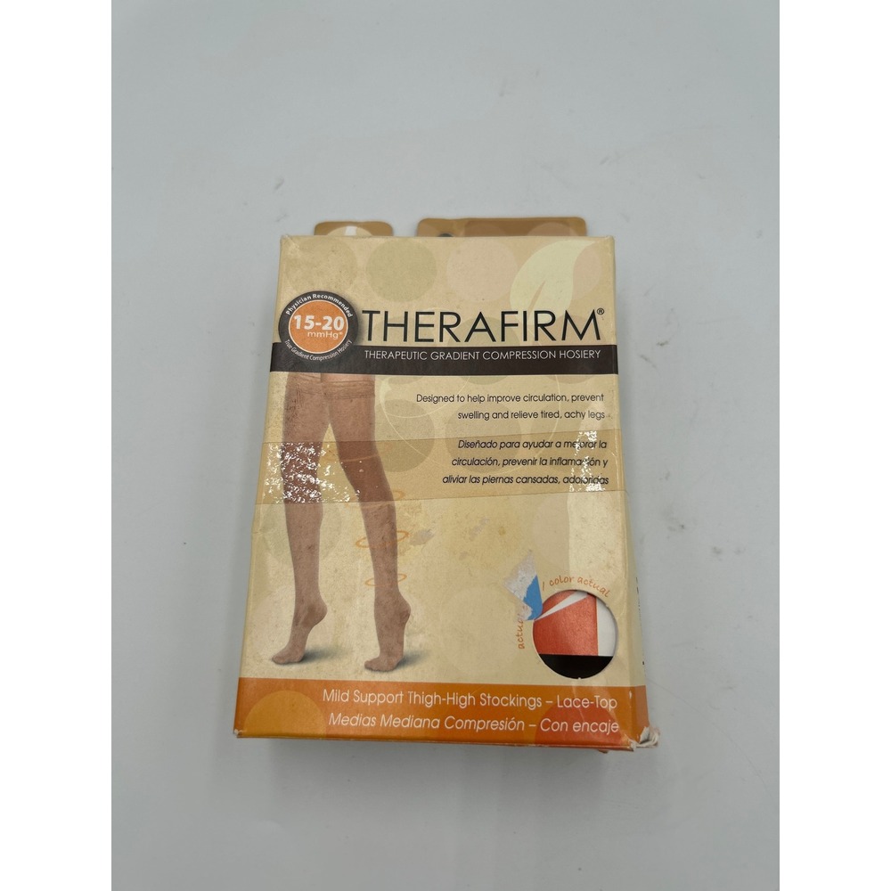 Therafirm 15-20 mmHg Compression ThighHigh Stockings Lace Top Sand Large TH68452